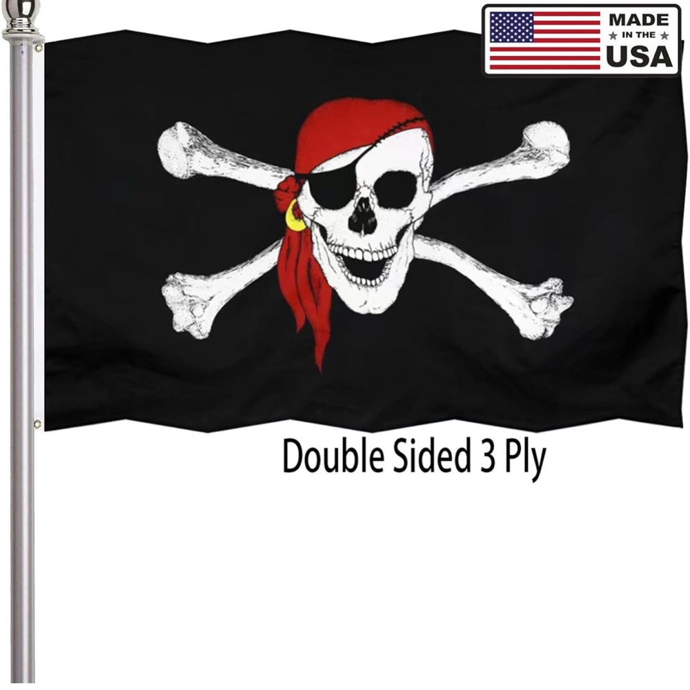 Pirate Jolly Roger Bandana Flag 3x5 Outdoor Double Sided 3 Ply-Vivid Color